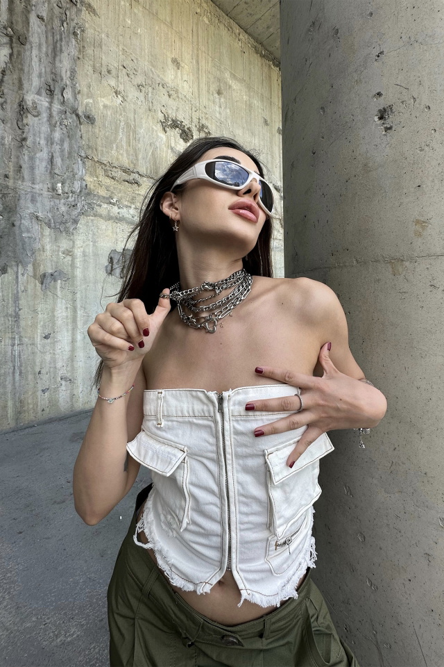 Fermuar Detay Cepli Jean Crop Top