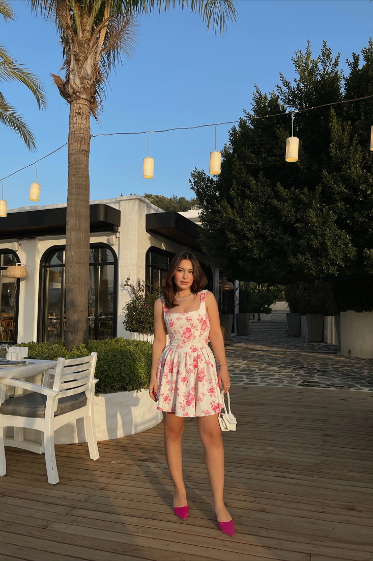 Floransa Square Collar Floral Dress ATE1190 - EYYO ATELIER