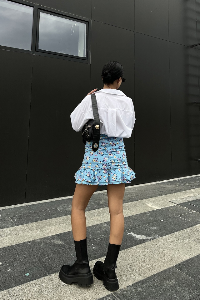 Flower Pattern Blue Mini Skirt ATE2068 - 4