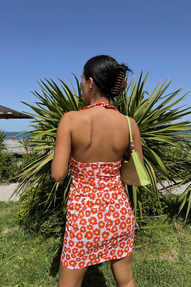 Flower Pattern Halter Collar Mini Dress ATE1956 - 4
