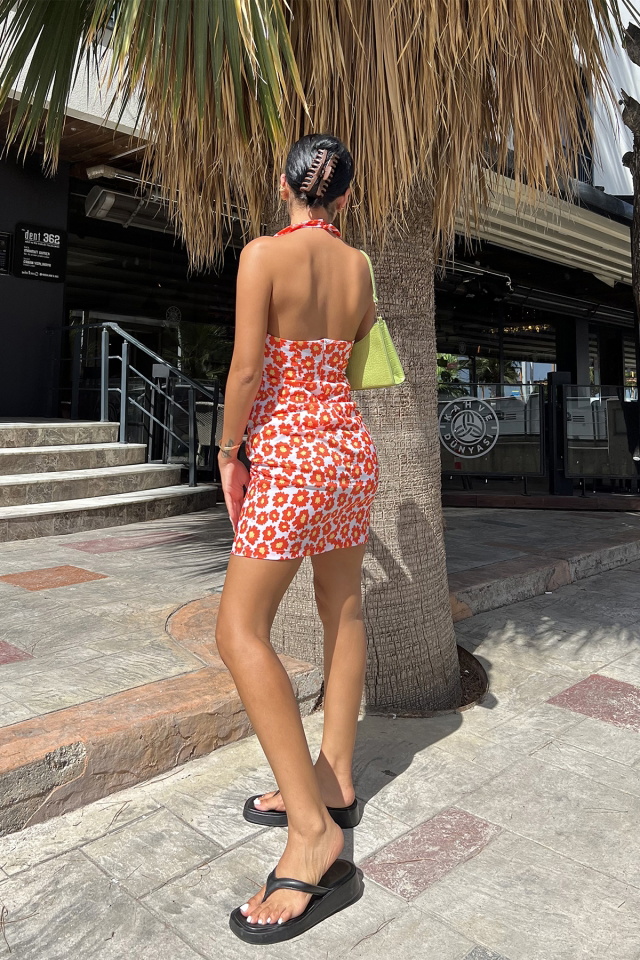 Flower Pattern Halter Collar Mini Dress ATE1956 - 6