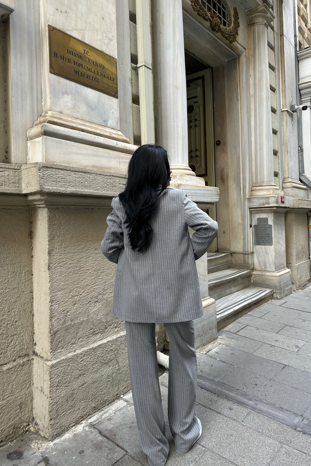 Füme Çizgili Pantolonlu Takım ATE8667 - 6