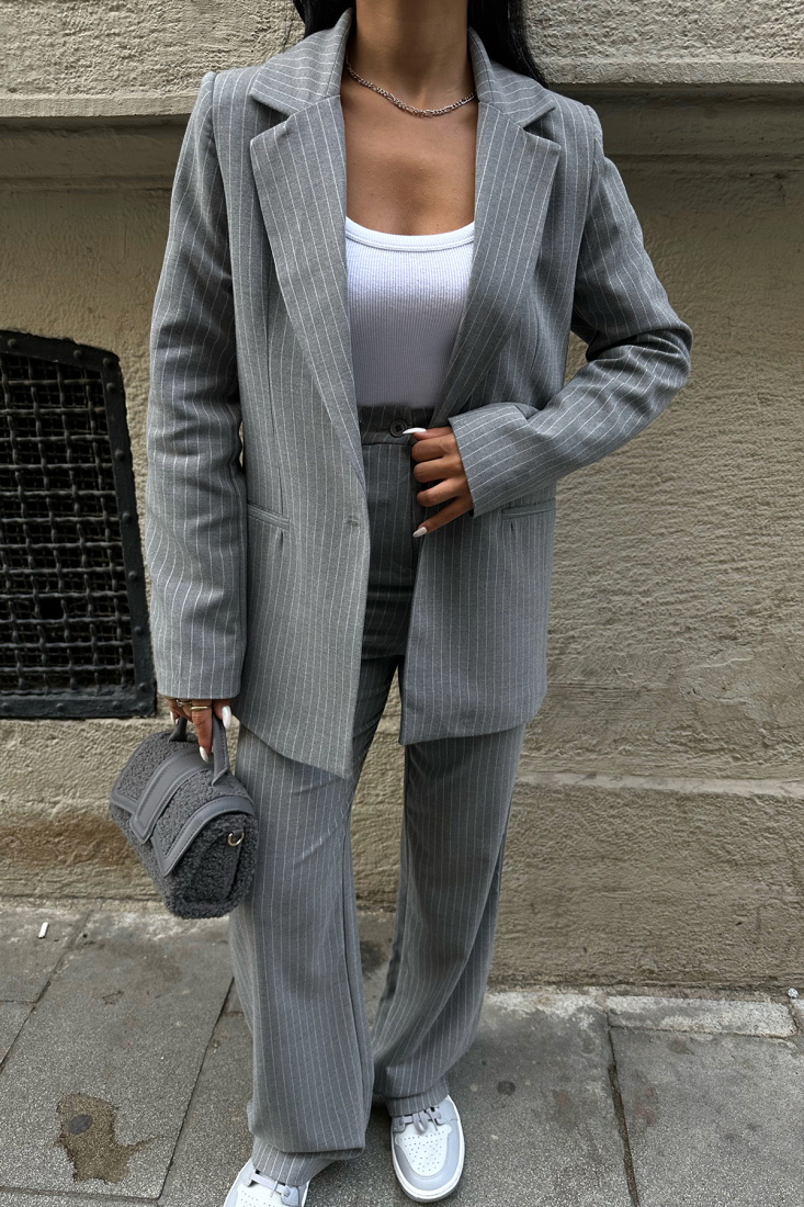 Füme Çizgili Pantolonlu Takım ATE8667 - EYYO