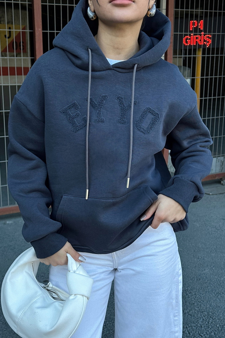 Füme Eyyo Nakışlı Kapşonlu Sweat ATE-0797 - EYYO
