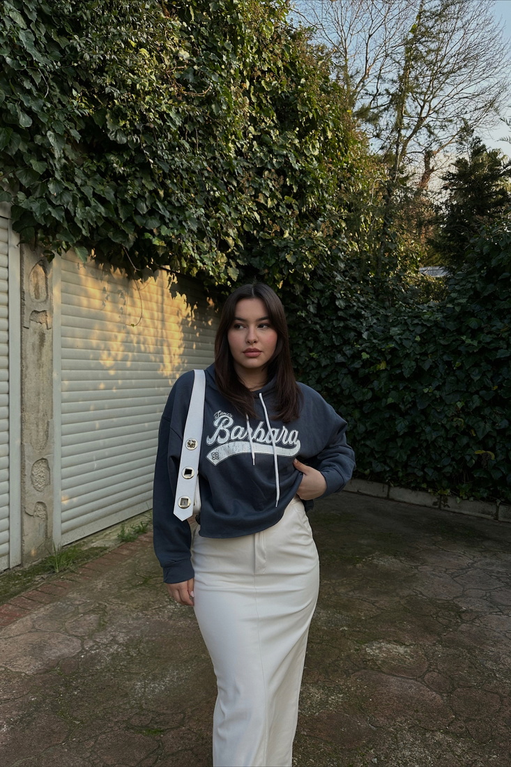 Füme Kapşonlu Önü Baskılı Sweat ATE3438 - EYYO