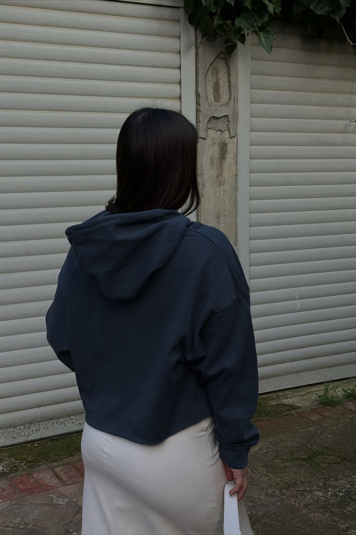 Füme Kapşonlu Önü Baskılı Sweat ATE3438 - EYYO