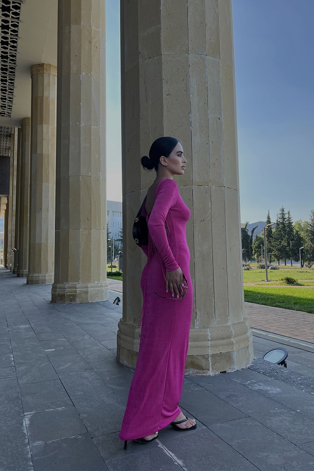 Fuschia Back Laced Detail Dress ATE2009 - 3