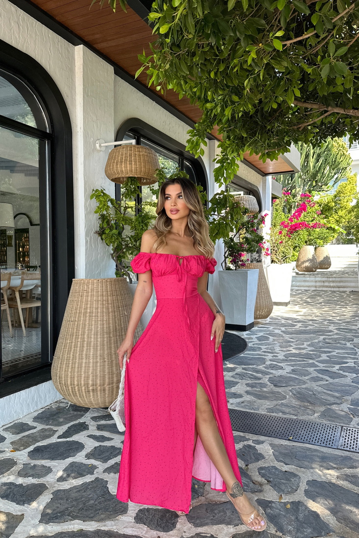 Fushcia Deep Slit Long Dress ATE6955 - EYYO