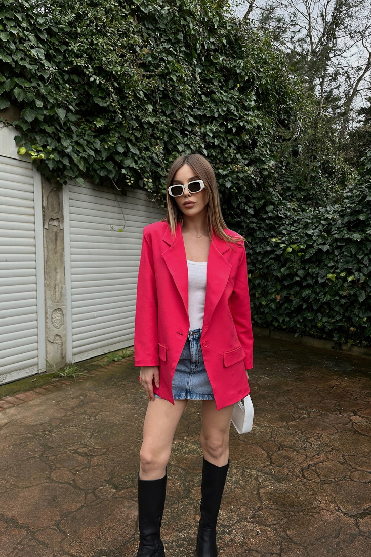 Fushcia Double Breasted Collar Jacket ATE4782 - EYYO