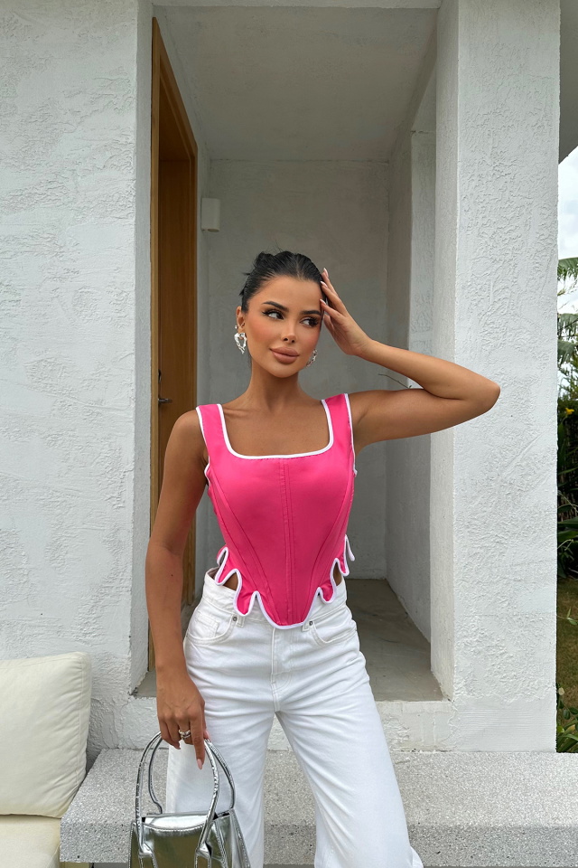 Fuşya Askılı Crop Top ATE8608 
