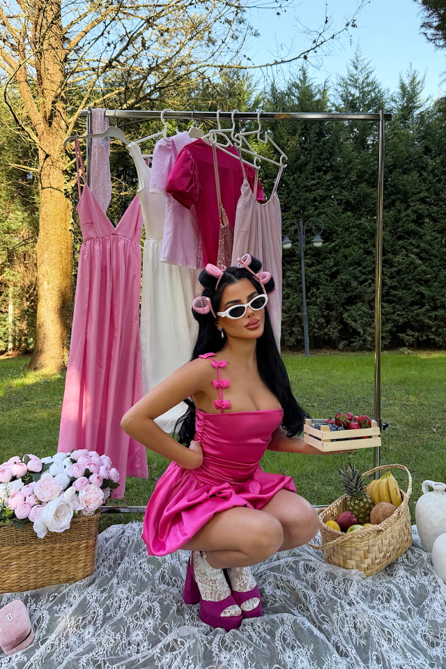 Fuşya Cecilia Askısı Fiyonk Detaylı Mini Balon Elbise ATE-3338 - 1