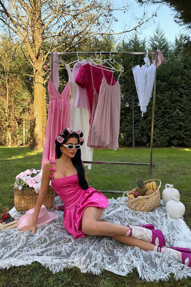 Fuşya Cecilia Askısı Fiyonk Detaylı Mini Balon Elbise ATE-3338 - 3