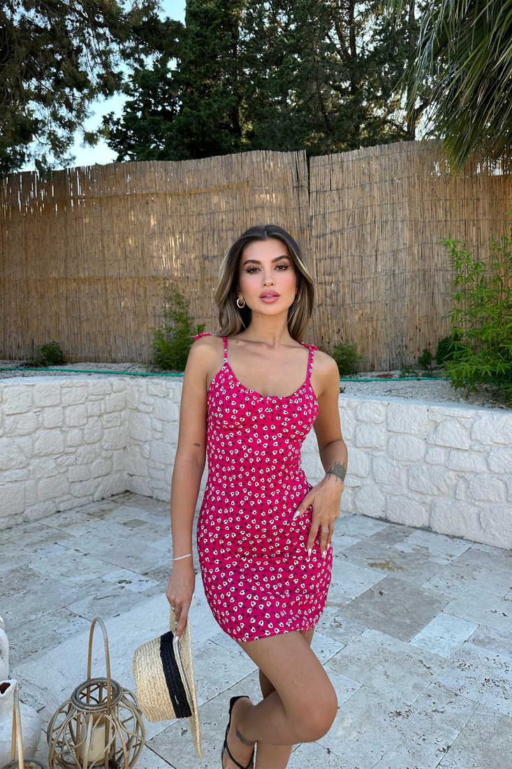 Fuşya Askılı Mini Elbise ATE7491 - EYYO