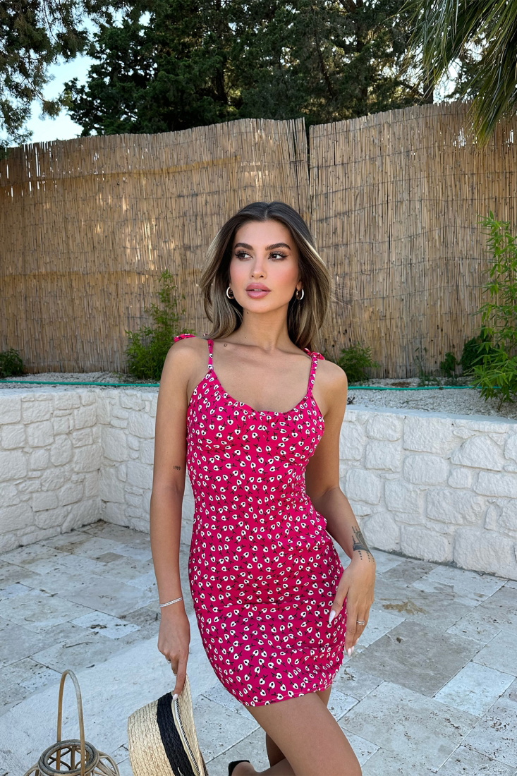 Fuşya Askılı Mini Elbise ATE7491 - EYYO