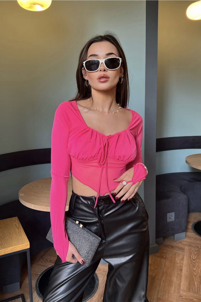 Fuşya Bağlamalı Crop Top ATE2903 - 3