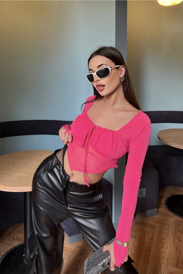 Fuşya Bağlamalı Crop Top ATE2903 - 5