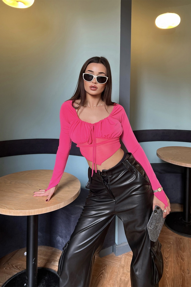 Fuşya Bağlamalı Crop Top ATE2903 - 1
