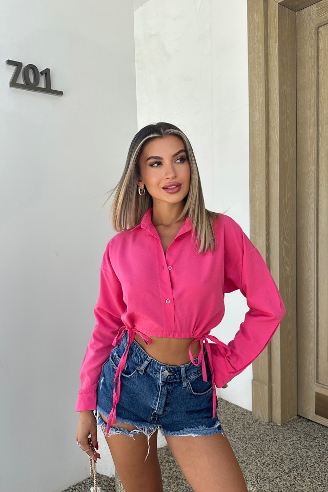 Fuşya Bağlamalı Crop Top ATE7716 -