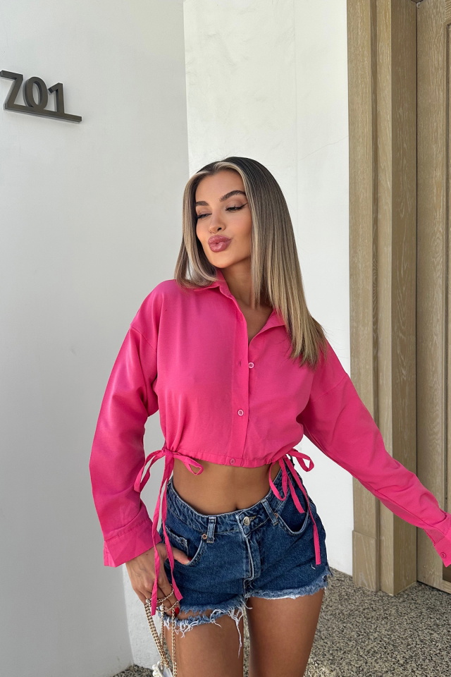 Fuşya Bağlamalı Crop Top ATE7716