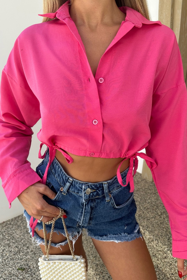 Fuşya Bağlamalı Crop Top ATE7716
