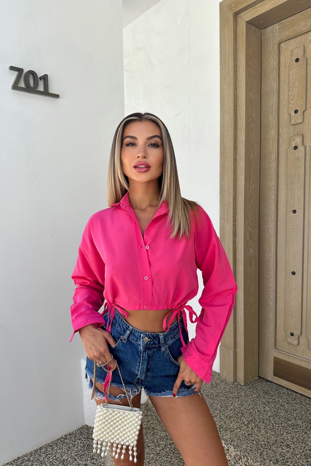 Fuşya Bağlamalı Crop Top ATE7716