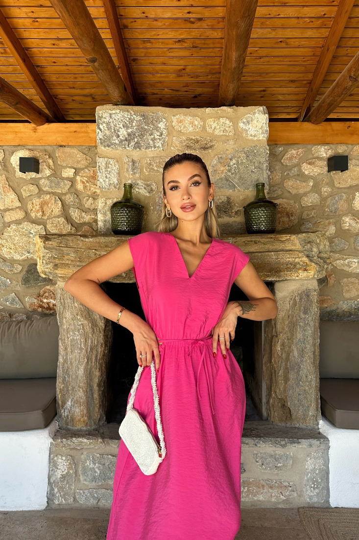 Fuşya Bağlamalı Uzun Elbise ATE8085 - EYYO