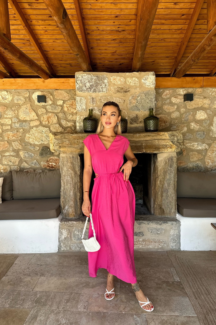 Fuşya Bağlamalı Uzun Elbise ATE8085 - EYYO