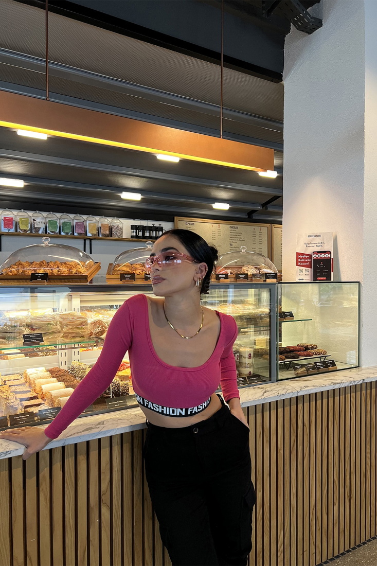 Fuşya Baskılı Crop Top ATE2832 - EYYO