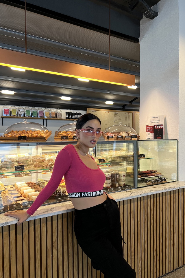 Fuşya Baskılı Crop Top ATE2832 - 3