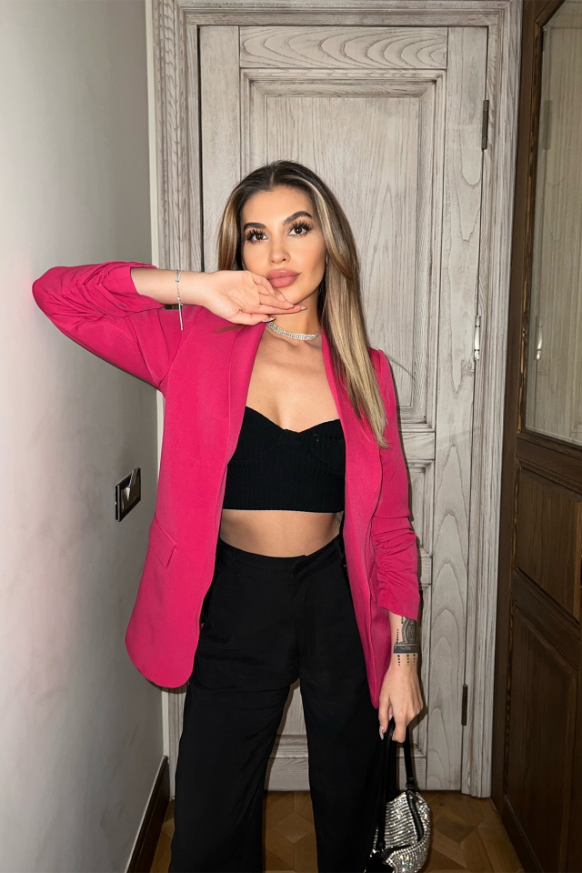 Fuşya Blazer Kruvaze Yaka Ceket ATE4276 - 4