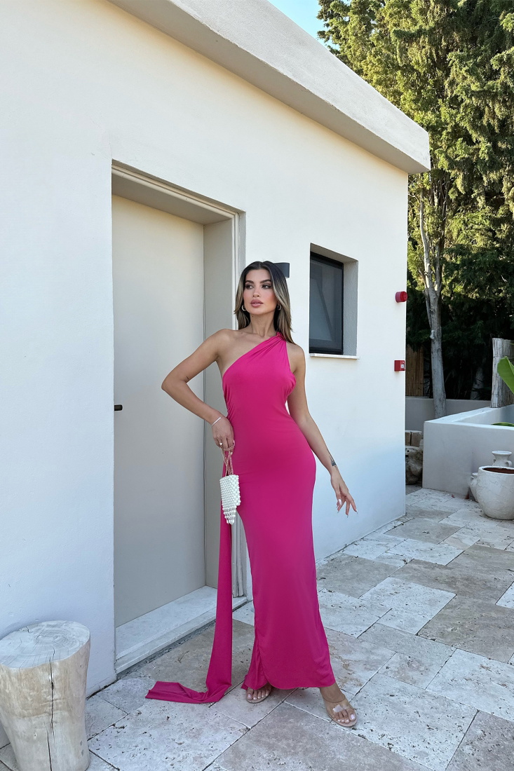 Fuşya Derin Yırtmaçlı Elbise ATEL2057 - EYYO