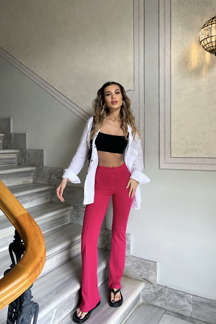 Fuşya Dikiş Detay Bol Pantolon ATE4374 - EYYO