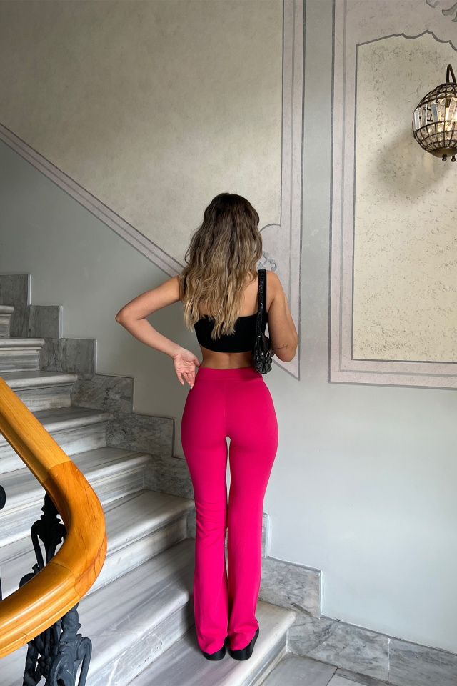 Fuşya Dikiş Detay Bol Pantolon ATE4374 - 6