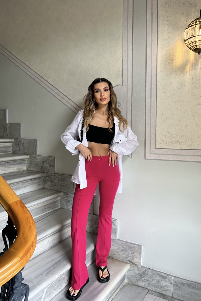 Fuşya Dikiş Detay Bol Pantolon ATE4374 - 3