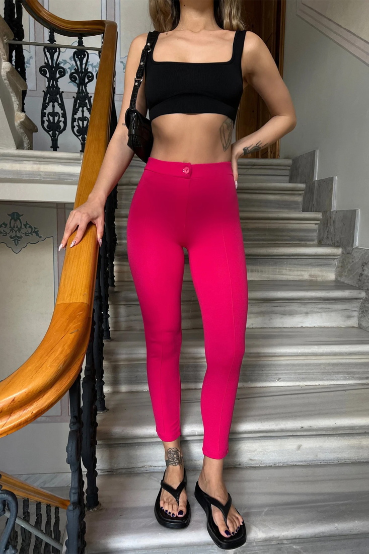 Fuşya Dikiş Detay Dar Pantolon ATE4384 - EYYO