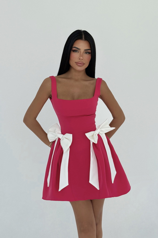Fuşya Nellie Fiyonk Detaylı Mini Elbise ATE-2716 - 1