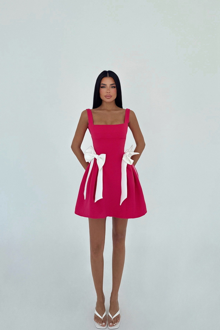 Fuşya Nellie Fiyonk Detaylı Mini Elbise ATE-2716 - EYYO