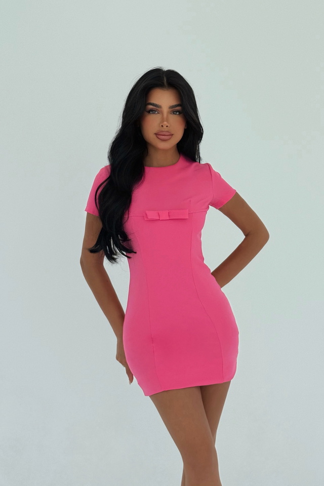 Fuşya Ynise Fiyonk Detaylı Mini Elbise ATE-3014 - 2