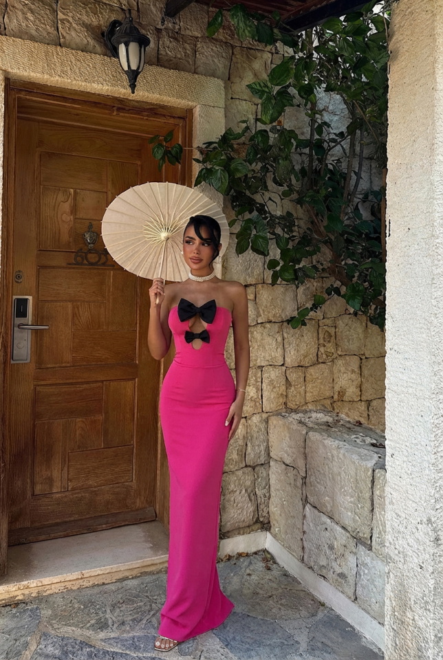 Fuşya Arco Fiyonk Detaylı Elbise ATE-2258 