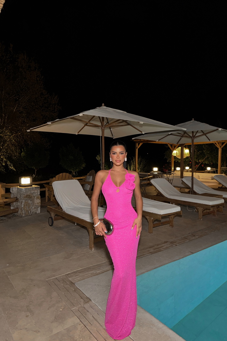 Fuşya Bellanca Simli Elbise ATE-1386 - EYYO