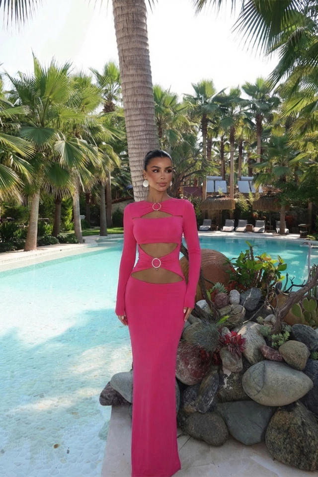 Fuşya Marcelo Uzun Elbise ATE-2478 