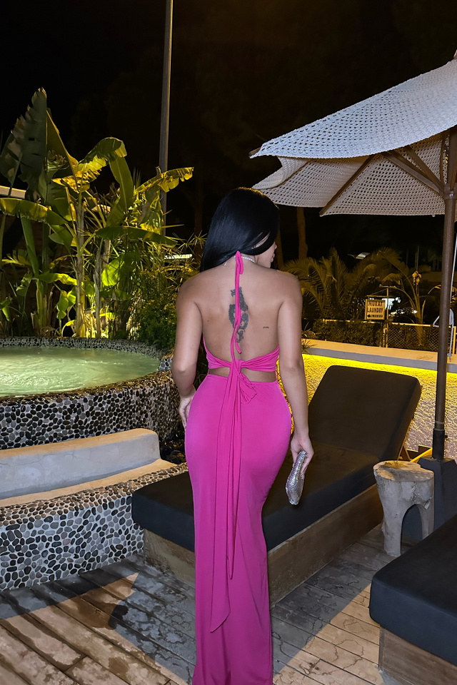 Fuşya İnci Detay Elbise ATE8202 - 5