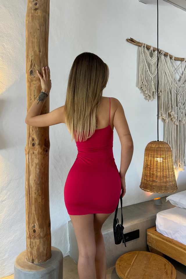 Fuşya İp Askılı Mini Elbise ATE4495 - 5