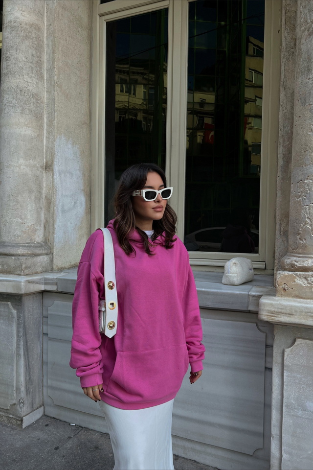 Fuşya Kapşonlu Basic Sweat ATE2337 - 2
