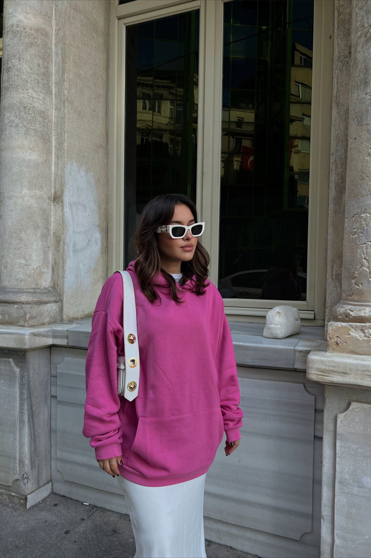 Fuşya Kapşonlu Basic Sweat ATE2337 - EYYO