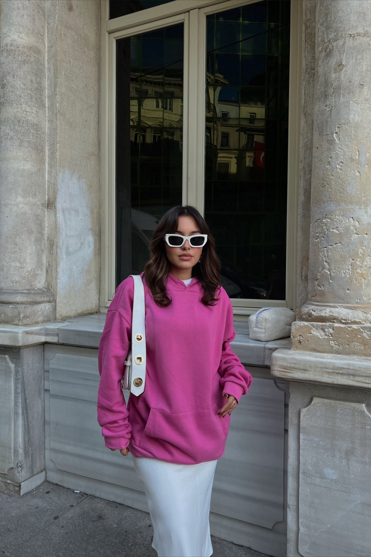 Fuşya Kapşonlu Basic Sweat ATE2337 - EYYO