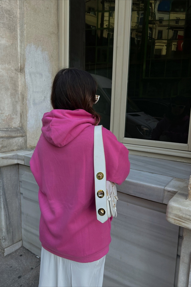Fuşya Kapşonlu Basic Sweat ATE2337 - 3