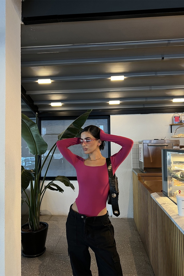 Fuşya Kare Yaka Bodysuit ATE3264 - 4