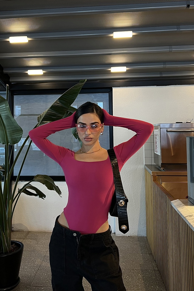 Fuşya Kare Yaka Bodysuit ATE3264 - 3