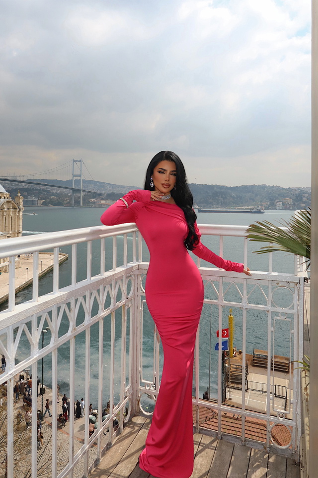 Fuşya Eywa Uzun Elbise ATE-4001 